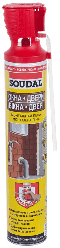 Пена монтажная Soudal ОКНА ДВЕРИ бытовая с аппликатором Genius Gun, 750 мл